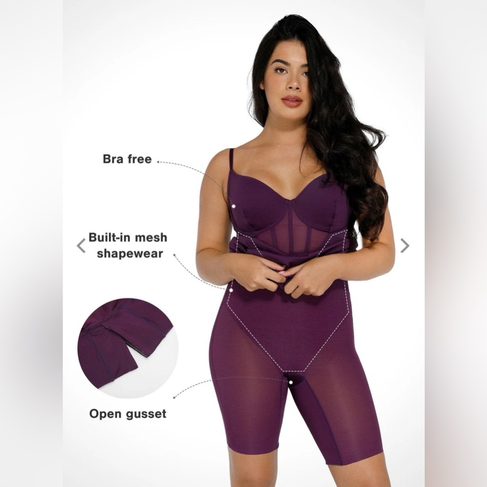 Popilush Shapewear Mesh Corset Panel Built-In Sculpting Midi Dress - Picture 2 of 12